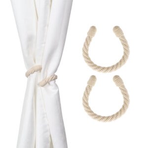 curtain tie back in ecru color on white drape