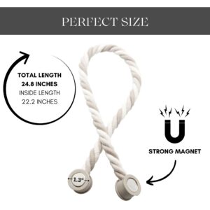 Curtain tieback dimensions diagram: 24.8" total length, 1.3" magnetic buckle