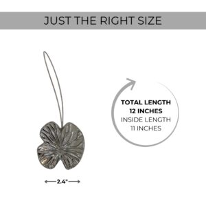 Dimensions: Size guide for the water lily curtain tieback, 2.4 inch leaf, 12 inch total length, 11 inch inside length