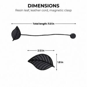 Gray leaf tieback dimensions: 11.8 in total length, 2.12 by 1.8 in leaf