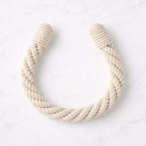 "Ecru twisted rope tieback in U-shape on marble surface"