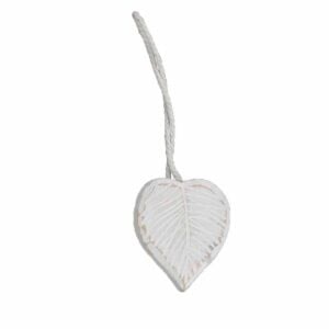 White wooden heart-shaped curtain tieback with rope cord