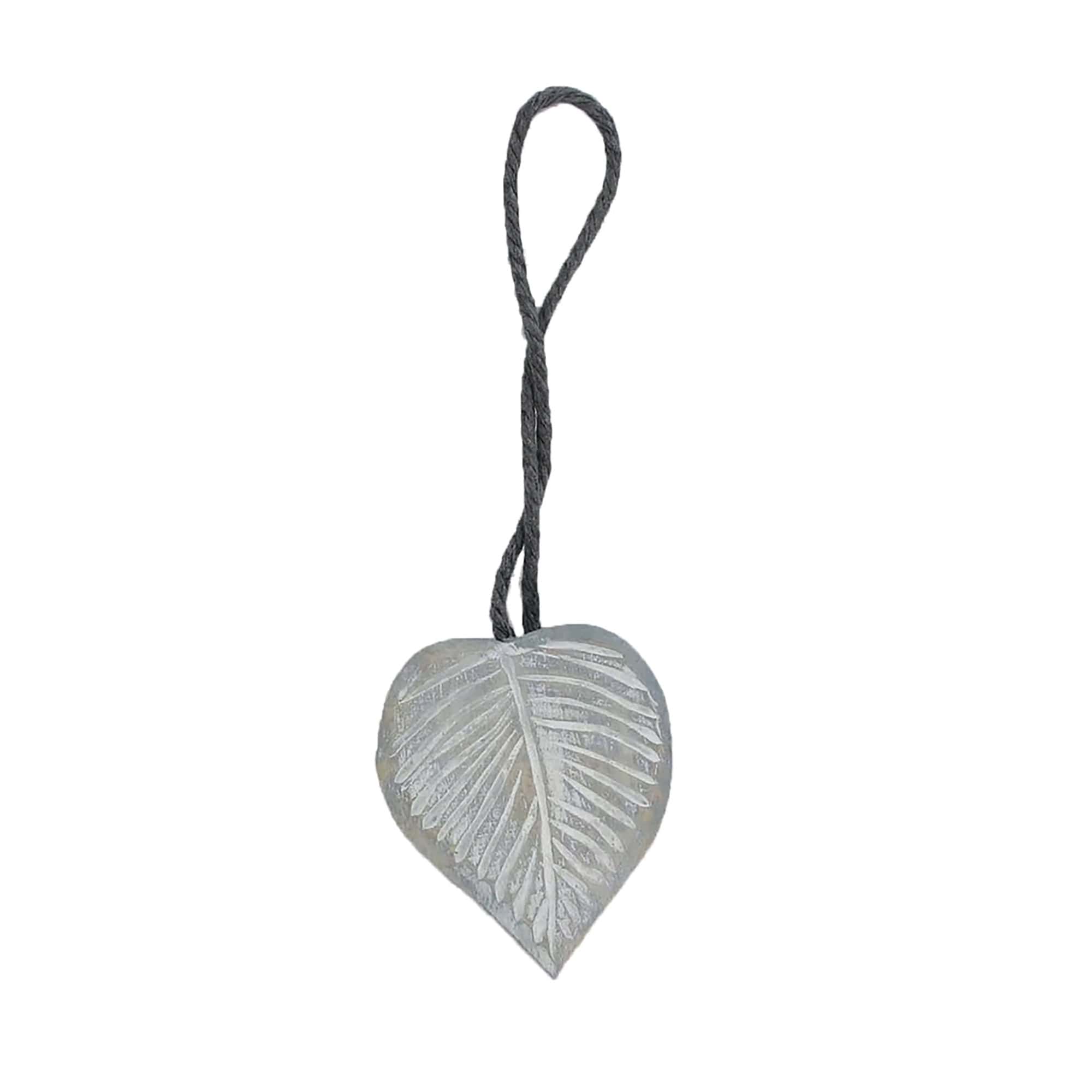 Gray wooden heart-shaped curtain tieback with gray rope cord