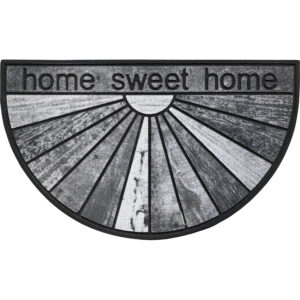 Home Sweet Home Welcome Mat in Monochrome Design: A half-circle monochrome doormat with a radiant pattern and the text "Home Sweet Home".