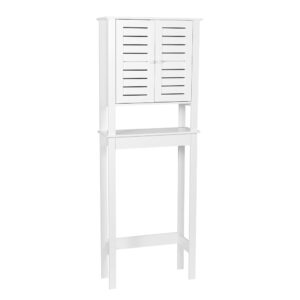 Over-Toilet Storage Cabinet - A white over-the-toilet storage cabinet featuring slatted double doors, providing extra storage space in a compact design.