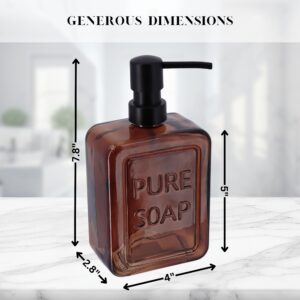 Detailed Dimensions of Amber Glass Soap Dispenser for Easy Sizing – A graphic highlighting the measurements of the amber glass soap dispenser with a black pump, providing accurate height and width dimensions.