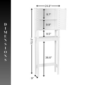 Dimensions Overview - Detailed dimension diagram for the over-the-toilet cabinet, showing measurements for height, width, and shelf spacing.