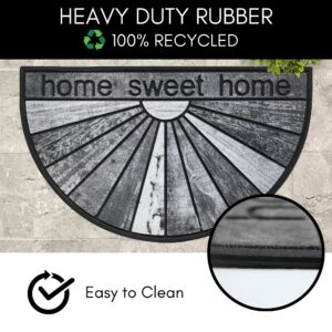 Closeup View of Material and Craftsmanship: A detailed view highlighting the durable texture and craftsmanship of the monochrome "Home Sweet Home" doormat.