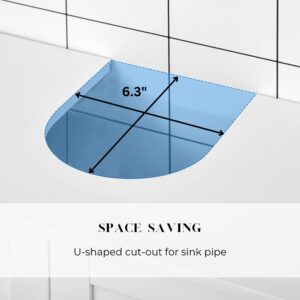 Space-Saving U-Shaped Cut-Out - Close-up of the U-shaped cut-out on the top of the under-sink cabinet, designed to accommodate the sink pipe and save space.