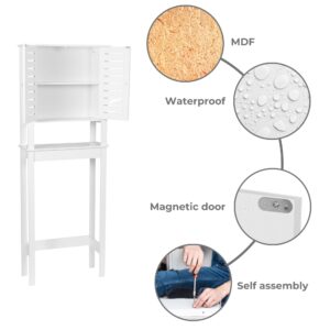 Material and Feature Details - Image displaying the cabinet’s waterproof MDF material, magnetic door, and self-assembly feature.