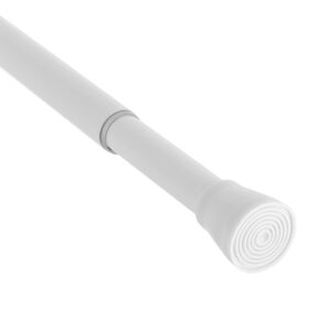 Close-Up of White Shower Rod with Rubber Tip: A detailed view of a white shower curtain rod featuring a non-slip rubber tip for secure placement.