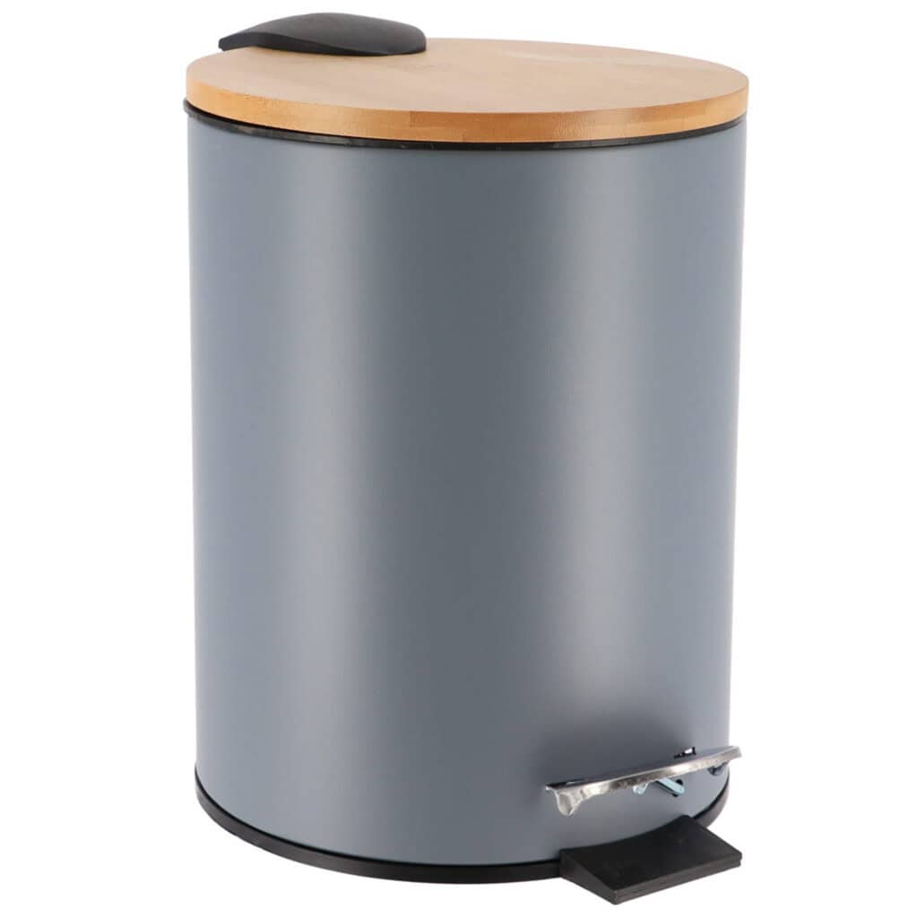 Gray Garbage Can with Bamboo Lid