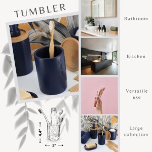 Multi-purpose navy tumbler styled in various home settings