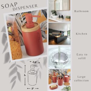 Practical red soap dispenser displayed in diverse environments