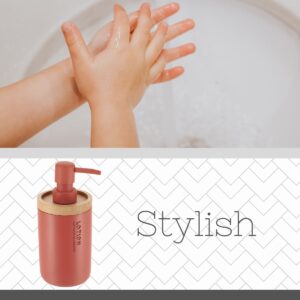 Close-up of terracotta soap dispenser highlighting its modern design