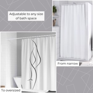 White Shower Curtain Rod Adjustable to Any Size of Bath Space: A visual comparison showing the white shower rod used in narrow and oversized bathroom spaces, accommodating various shower dimensions.