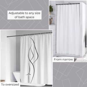 Black Shower Curtain Rod Adjustable to Any Size of Bath Space: A visual comparison showing the black shower rod used in narrow and oversized bathroom spaces, accommodating various shower dimensions.