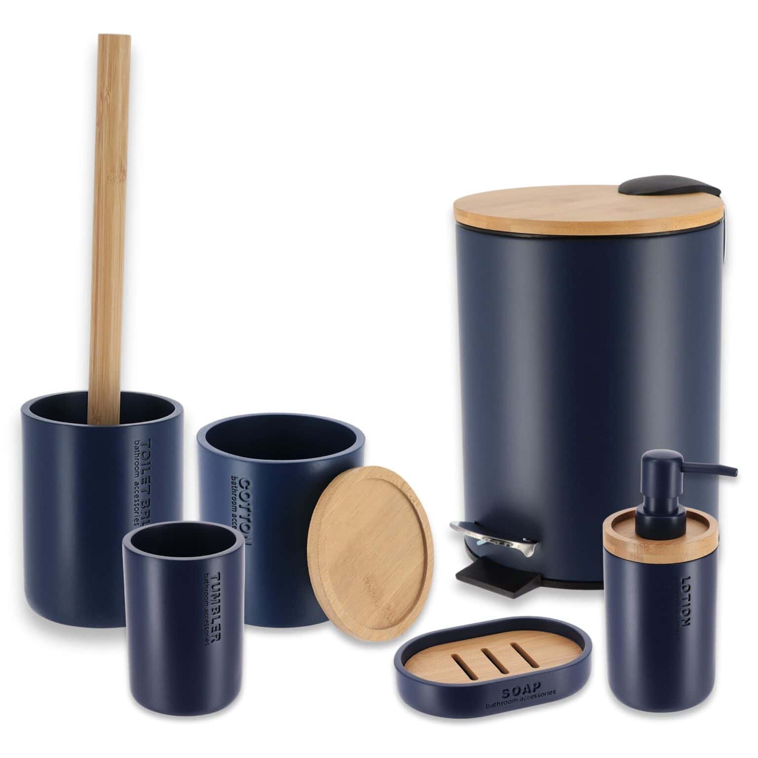 Complete 6-Piece Navy Blue Bathroom Accessory Set