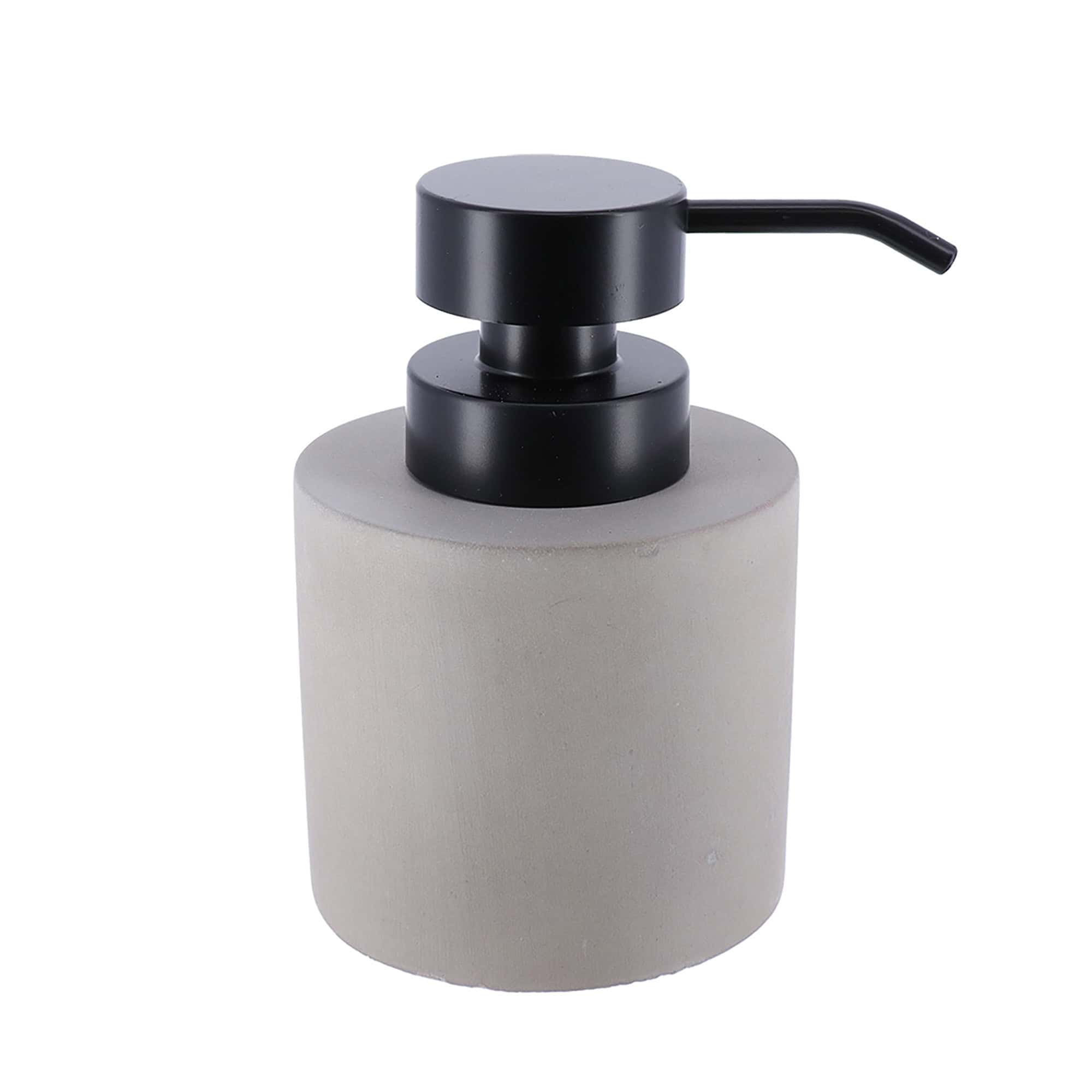 Sleek gray soap dispenser with black pump