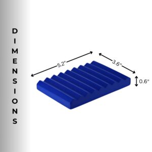 Soap Dish Dimensions: Blue soap dish with dimensions: 5.2" x 3.6" x 0.6".