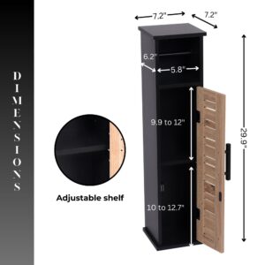"Dimensions diagram of toilet paper cabinet: 7.2"W x 29.9"H with adjustable shelf"