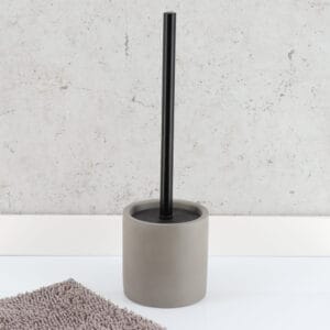 Toilet Brush Holder: Gray toilet brush holder from the bathroom set.