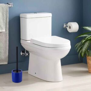 Modern Toilet Brush: Blue brush set with a splash guard.