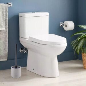 Modern Toilet Brush: Gray brush set with a splash guard.