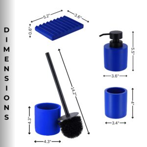 Accessory Dimensions: Dimensions of the gray bathroom set items, including soap dish, dispenser, and brush holder.
