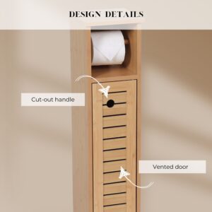"Close-up of bamboo cabinet design details highlighting cut-out handle and vented louvered door"