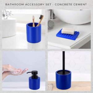 Bathroom Accessory Set: Gray bathroom set featuring toothbrush holder, soap dish, soap dispenser, and toilet brush holder.