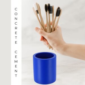 Durable blue concrete toothbrush holder with bamboo brushes