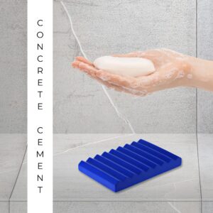 Durable Soap Dish: Blue cement soap dish in a wet shower scene.
