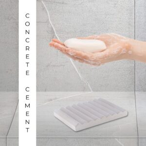 Durable Soap Dish: Gray cement soap dish in a wet shower scene.