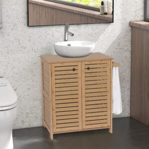 Bamboo cabinet in modern bathroom setting