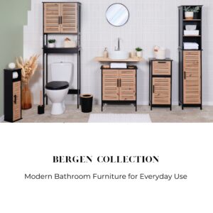 "Bergen Collection full bathroom furniture set in black and natural wood"