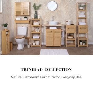 "Trinidad Collection full bamboo bathroom furniture set in natural wood finish"