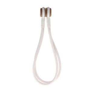 Magnetic Curtain Tieback with Wooden Tips – A white braided curtain tieback with wooden magnetic tips.