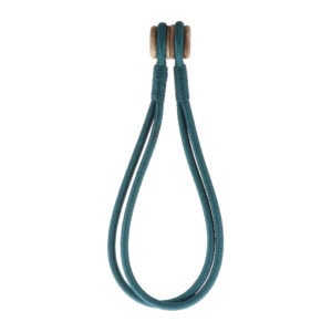 Magnetic Curtain Tieback with Wooden Tips – A teal braided curtain tieback with wooden magnetic tips.