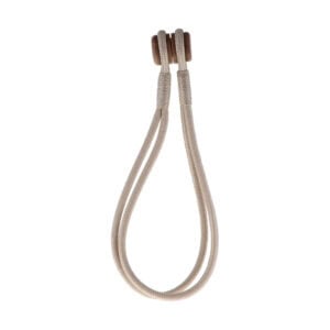 Magnetic Curtain Tieback with Wooden Tips – A beige braided curtain tieback with wooden magnetic tips.