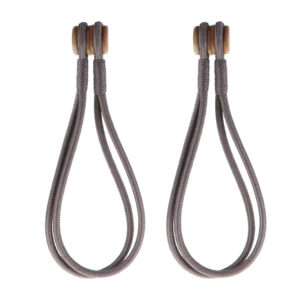 Pair of gray magnetic curtain tiebacks with wooden tips