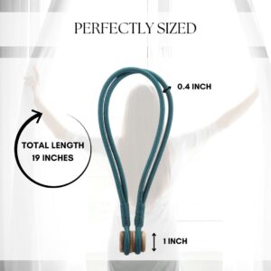 Size reference of 19-inch teal magnetic curtain tieback