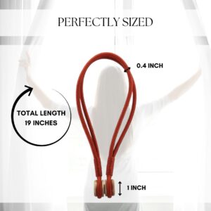 Red magnetic curtain tieback with size reference