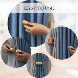 Easy to Use Magnetic Curtain Tiebacks – A step-by-step guide showing hands fastening a curtain with a magnetic tieback.
