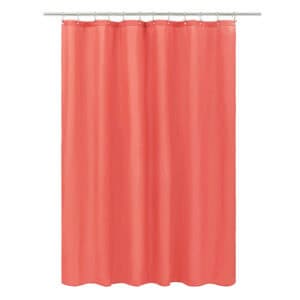 Terracotta shower curtain hanging on a rod