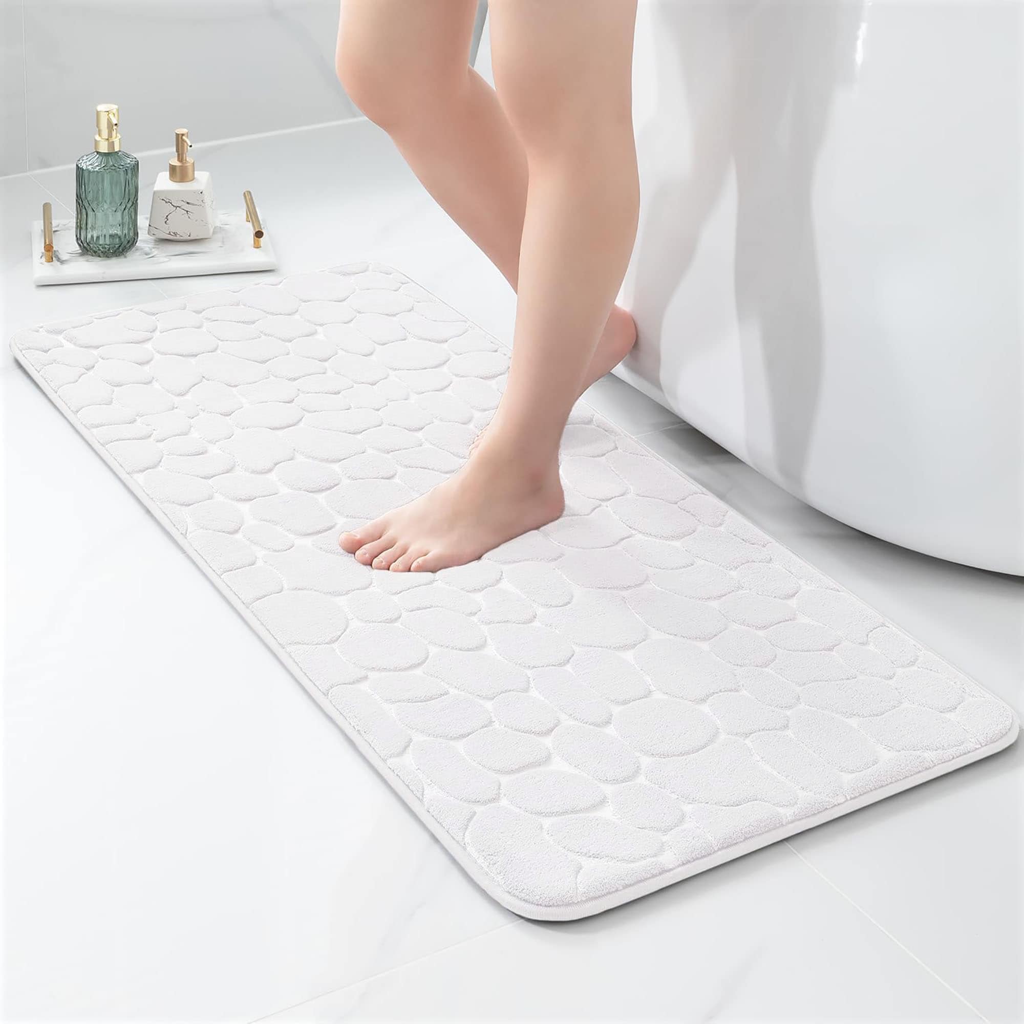 evideco Memory Foam Runner Bath Mat White Pebble Design 48×18