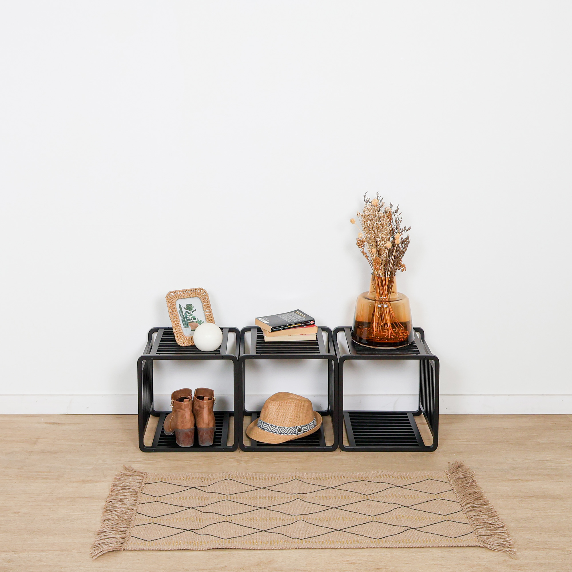 3 Smart Kube Black Bamboo Cube Storage, 13" Stackable Shelf Organizer