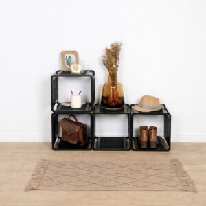 4 Smart Kube Black Bamboo Cube Storage, 13" Stackable Shelf Organizer