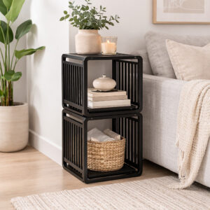 2 Smart Kube Black Bamboo Cube Storage, 13" Stackable Shelf Organizer