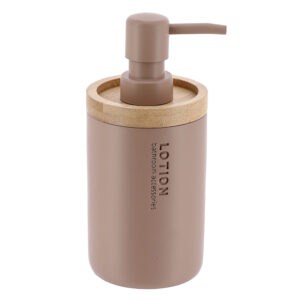 Cappuccino soap or lotion dispenser with bamboo top for bathroom sink